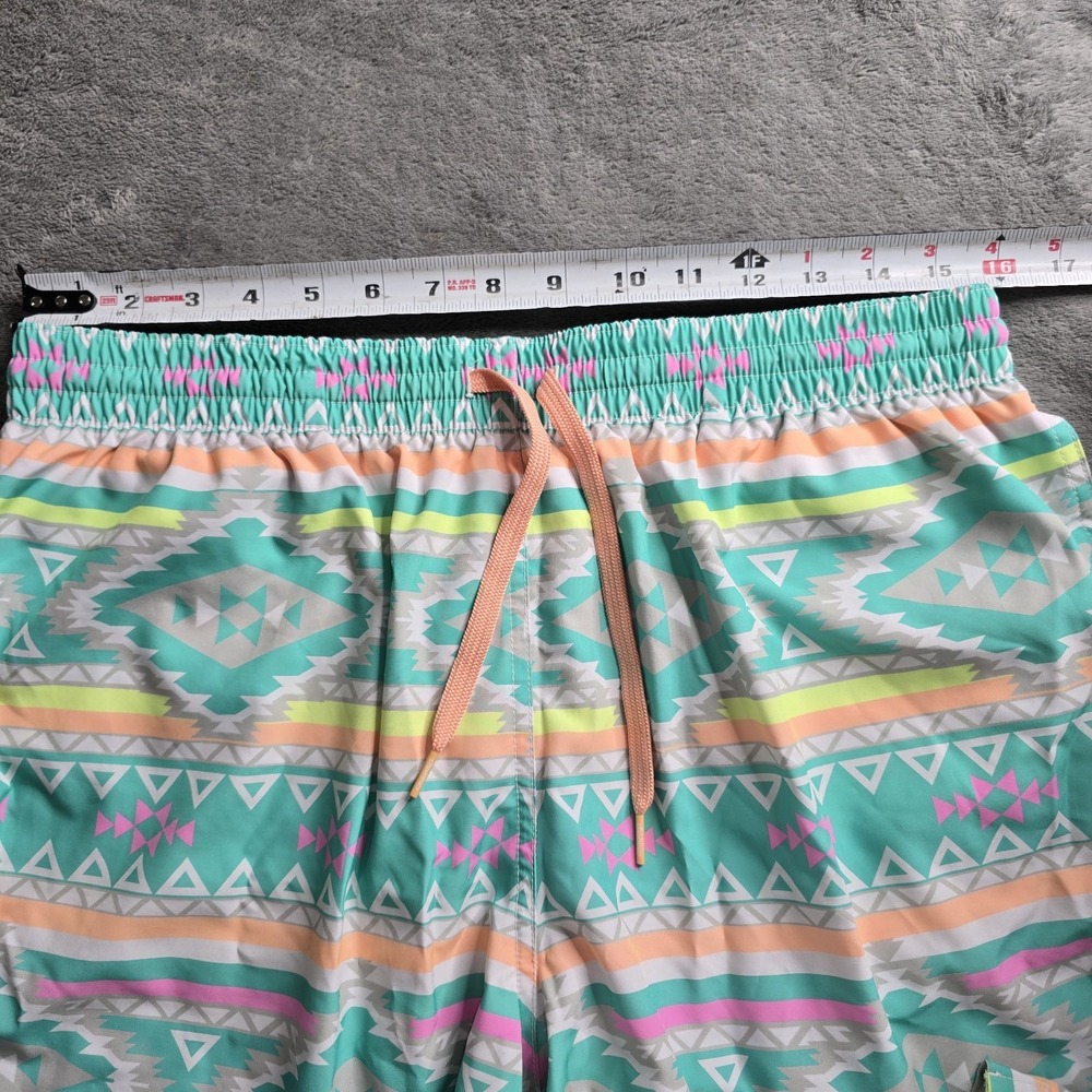 Chubbies Shorts Men's XL Teal Aztec En Fuegos 7" Swim Trunks Lined Drawstring - Picture 8 of 16